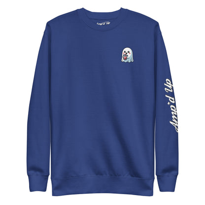 Amp'd Up Custom blue sweatshirt featuring Ghost with Boba Sweatshirt design and logo on sleeve