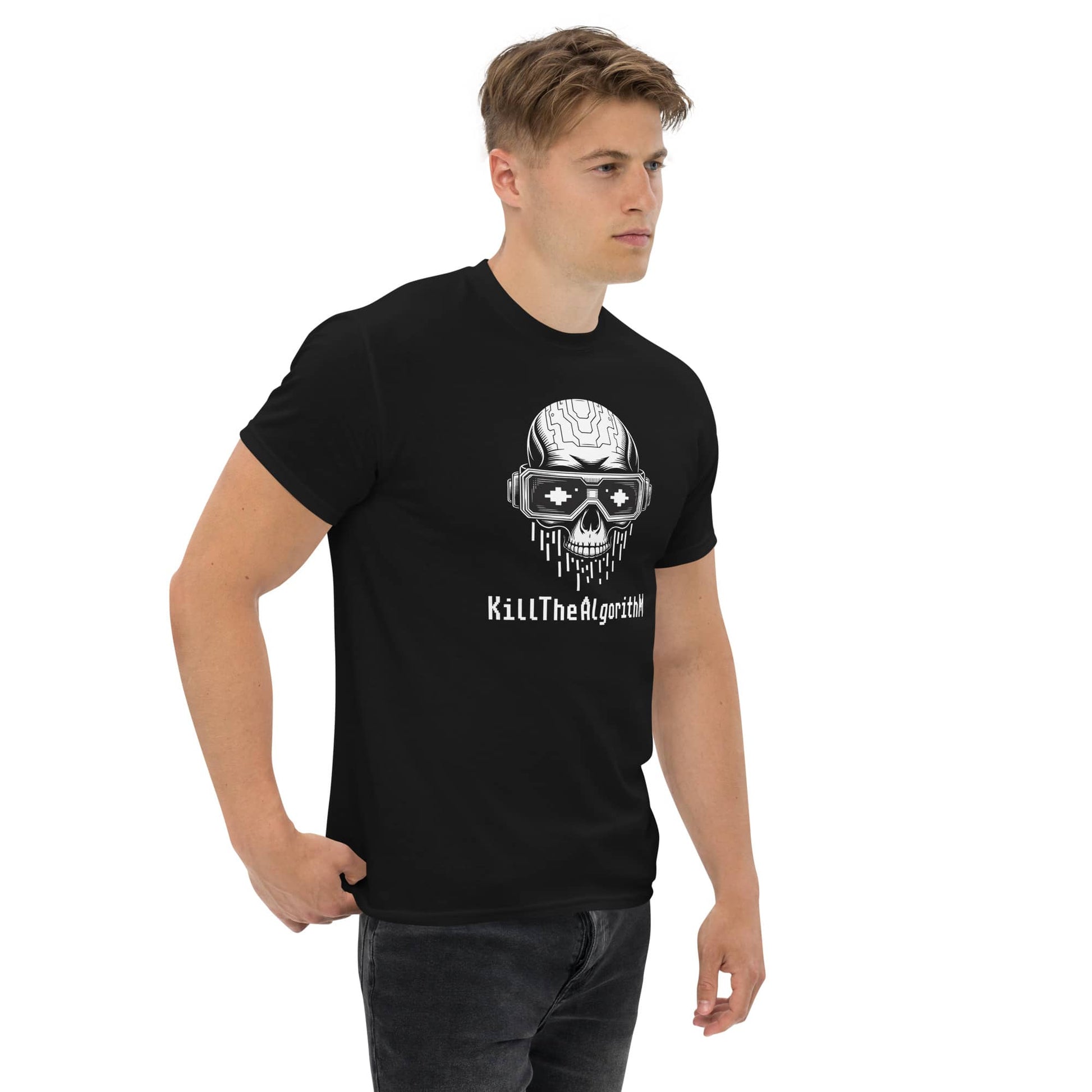 Amp'd Up Custom Algorithm Skull Graphic T-Shirt Matrix Hacker Tee with a striking skull design
