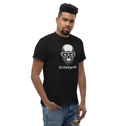 Amp'd Up Custom Algorithm Skull Graphic T-Shirt Matrix Hacker Tee in black with unique design