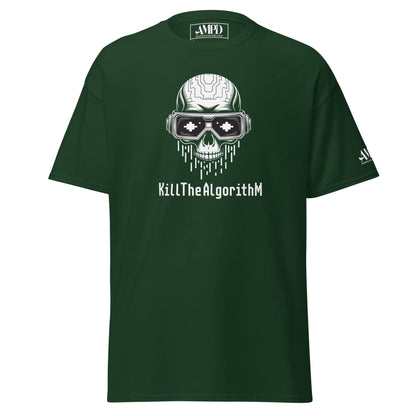 Algorithm Skull Graphic T-Shirt Matrix Hacker Tee in green featuring a digital skull design