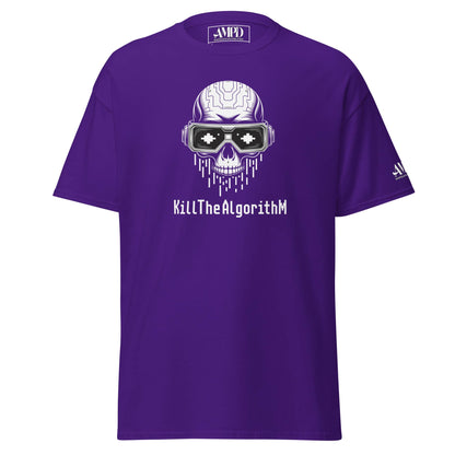 Amp'd Up Custom Algorithm Skull Graphic T-Shirt Matrix Hacker Tee in purple with unique design