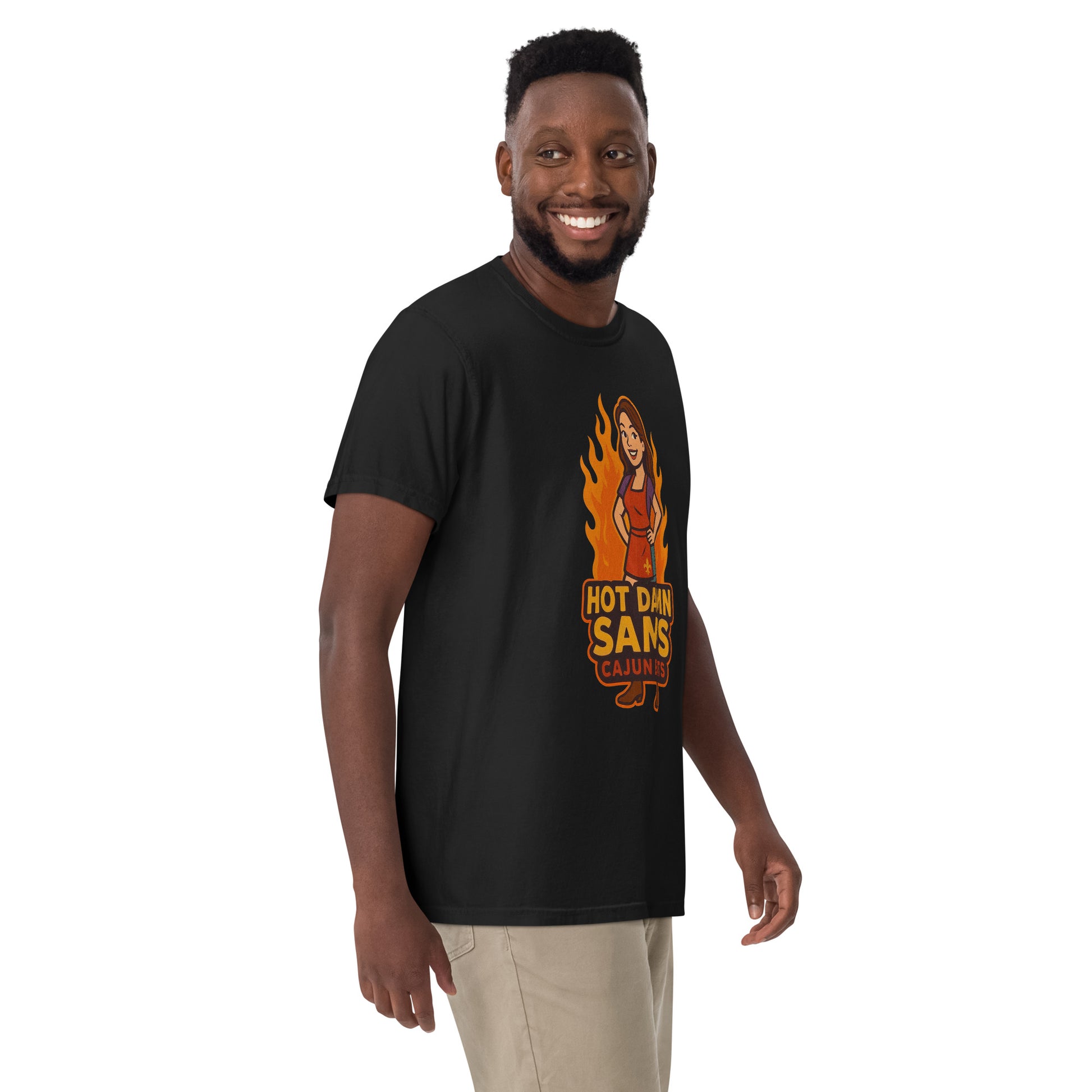 Black Hot Damn Sams Food Truck T-Shirt featuring a colorful graphic design for casual wear