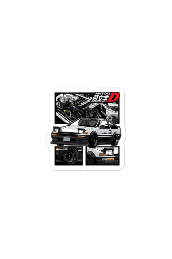 Initial D sticker featuring classic car design and detailed artwork for fans of the anime series