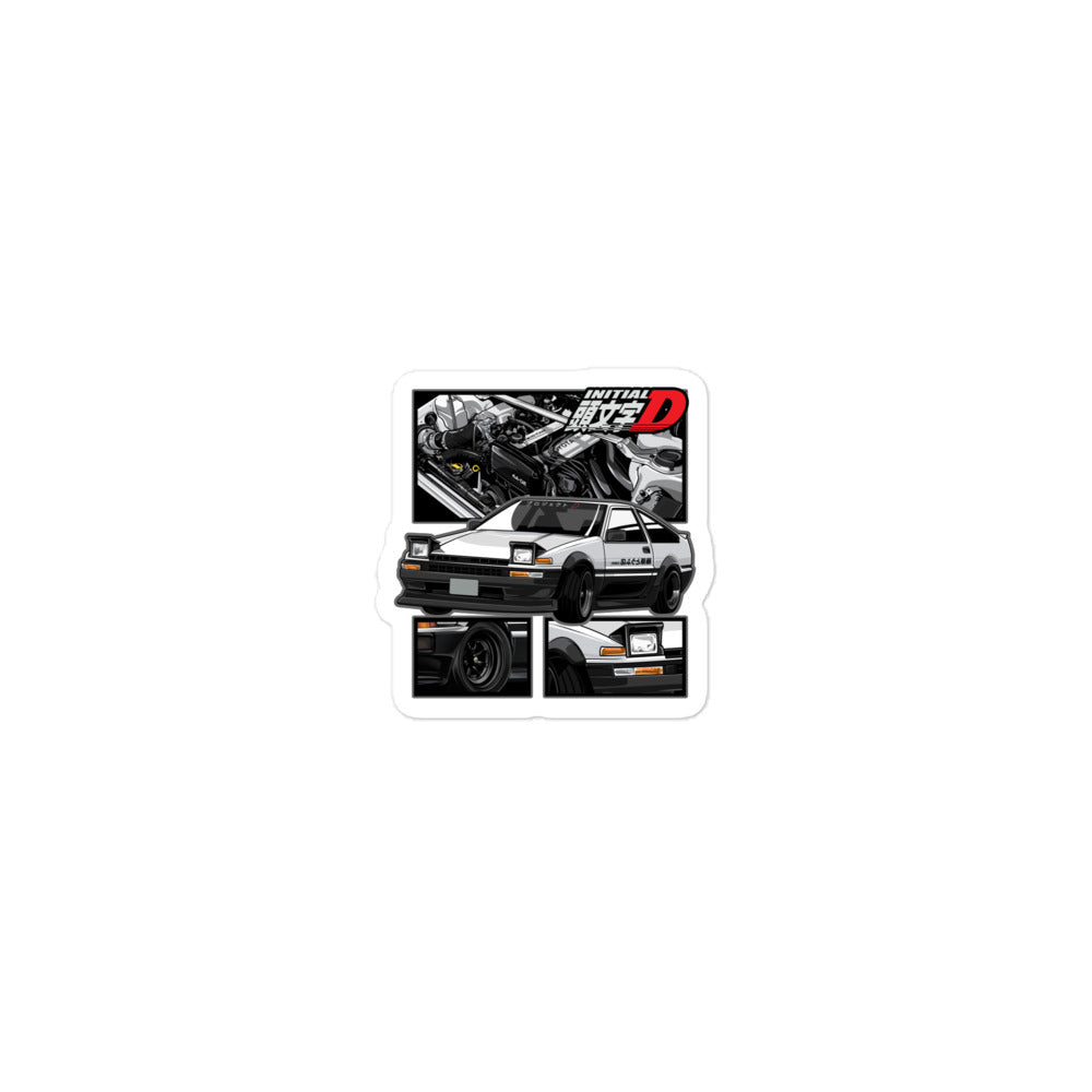 Initial D sticker featuring classic car design and detailed artwork for fans of the anime series