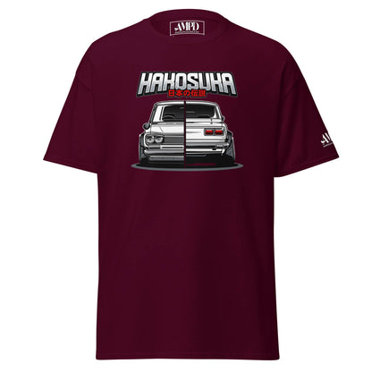 JDM Legend Hakosuka T-Shirt Nissan C10 Skyline GT-R Vintage Graphic Tee in burgundy color