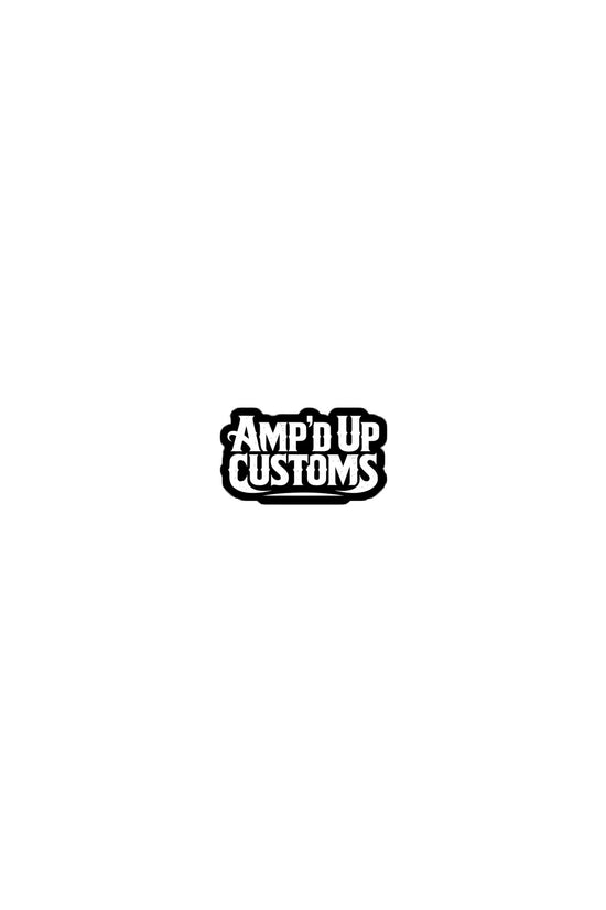 Amp'd Up Customs sticker in bold black design, perfect for personalizing laptops and vehicles
