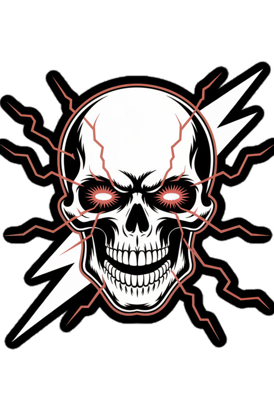 Amp'd Up Custom Lightning Skull sticker with electric lightning bolt and glowing eyes design