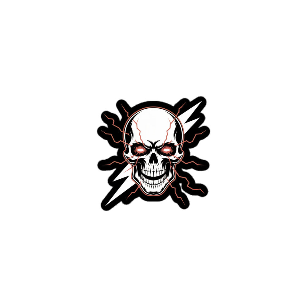Lightning Skull sticker featuring a white skull with red glowing eyes and lightning bolt design by Amp'd Up Custom