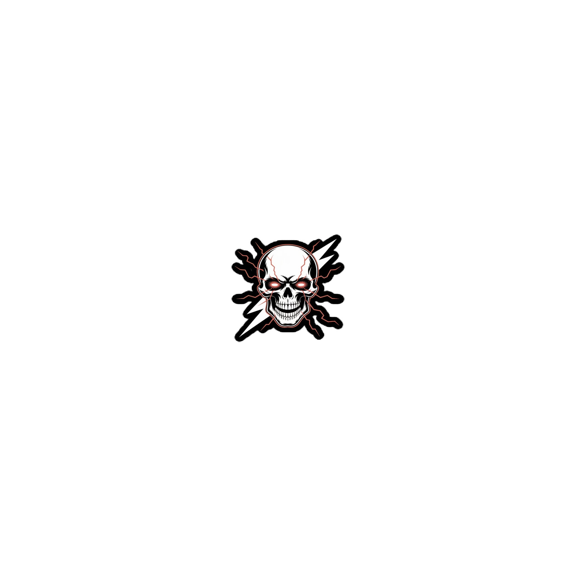 Amp'd Up Custom Lightning Skull sticker featuring a detailed skull with red eyes and lightning bolts