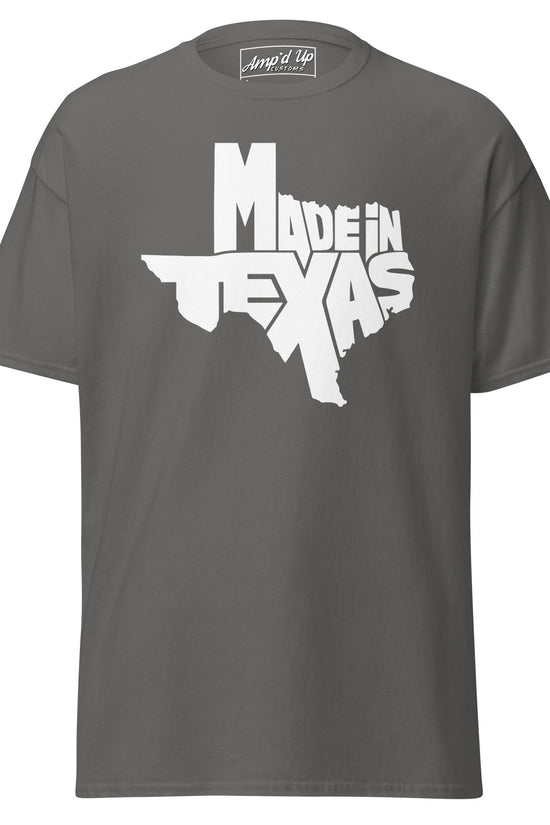 Gray Made In Texas T-Shirt featuring a bold Texas graphic for casual wear