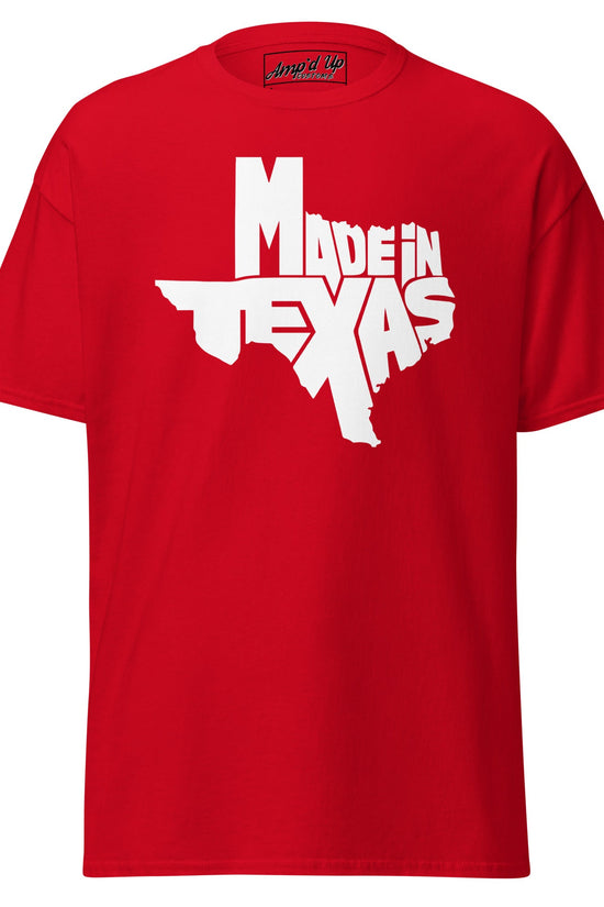 Red Made In Texas T-Shirt featuring a bold Texas silhouette and graphic print