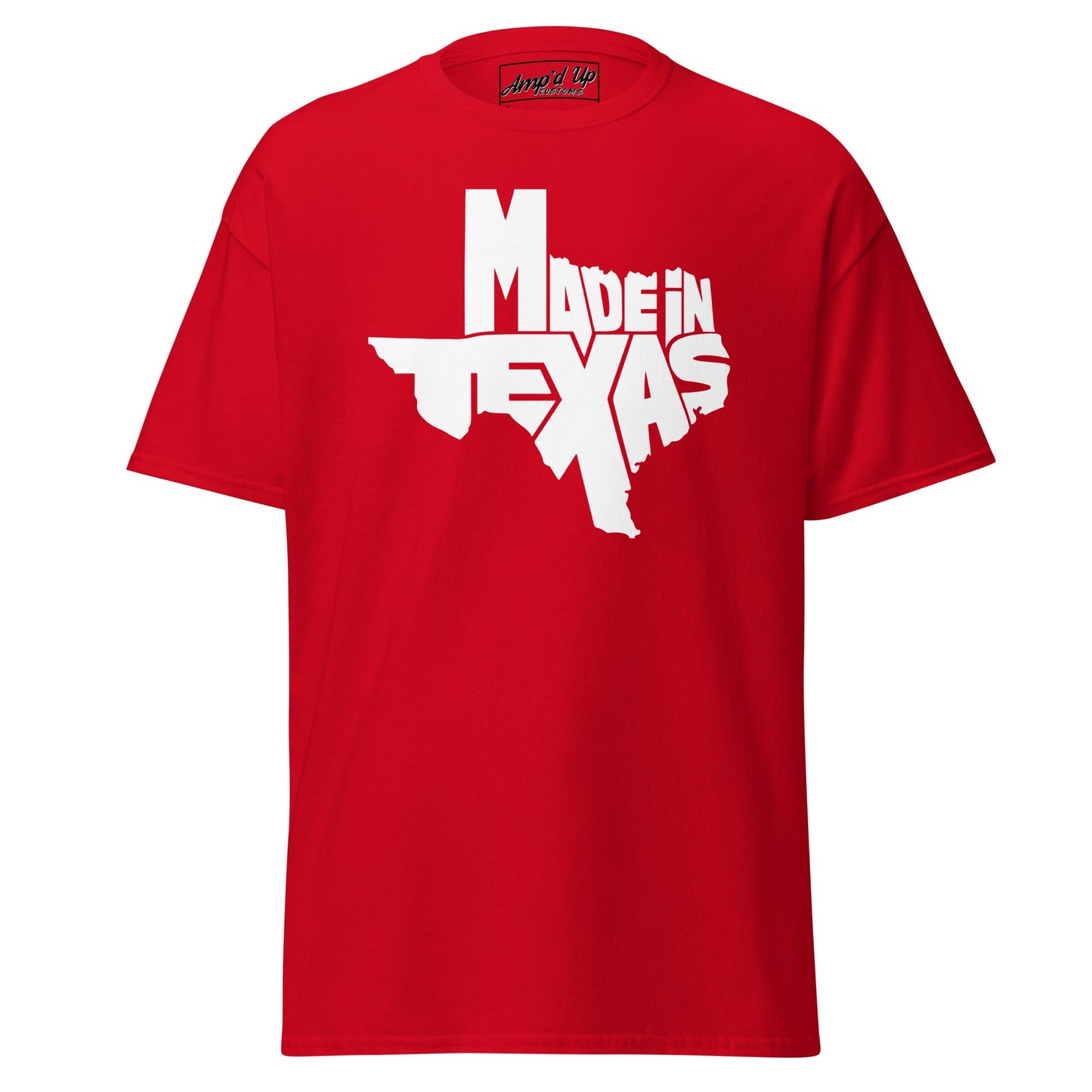 Red Made In Texas T-Shirt featuring a bold Texas silhouette and graphic print