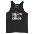 Black tank top with 'Fueling the Chaos' text and graphic on a white background