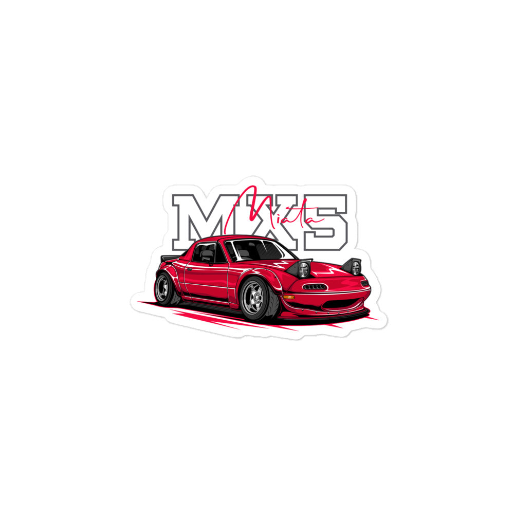 Miata MX5 Bubble-free sticker | AMPD featuring a red sports car illustration with detailed design