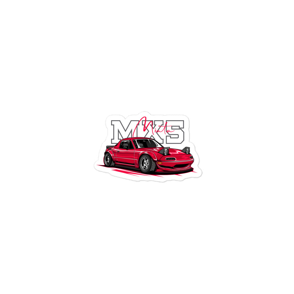 Miata MX5 Bubble-free sticker | AMPD featuring a red car illustration with bold lettering