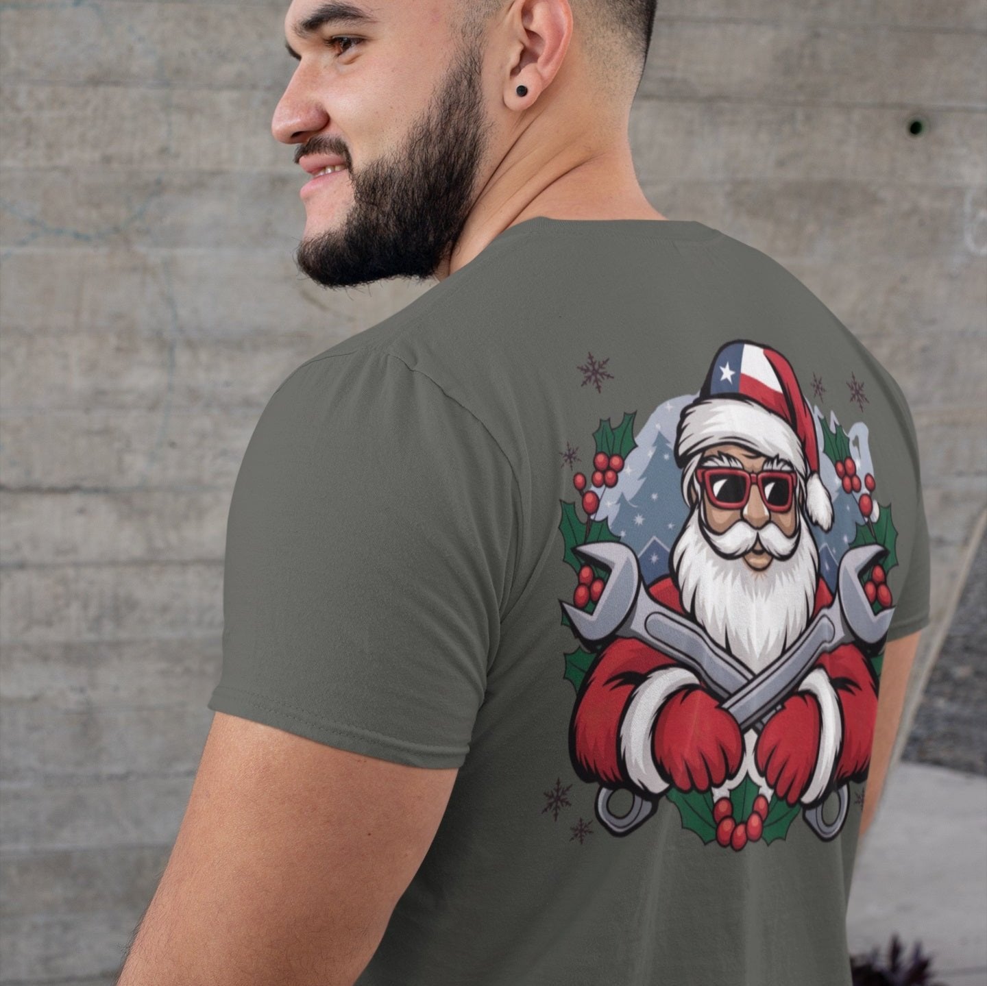 Santa The Mechanic T-Shirt (Back Illustration)