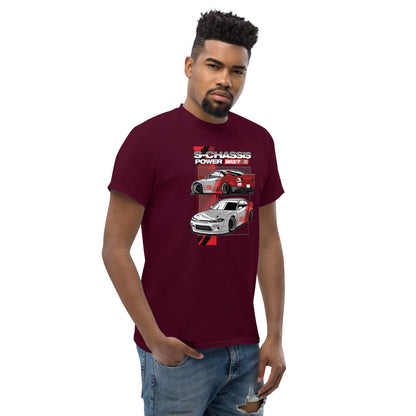 S15 Nissan Silvia T-Shirt S-Chassis 240SX JDM Drift Car Graphic Tee in burgundy on a model