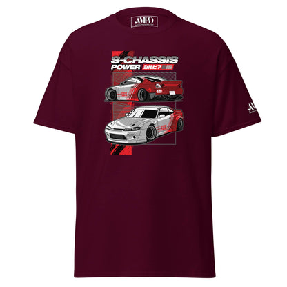 Amp'd Up Custom S15 Nissan Silvia T-Shirt S-Chassis 240SX JDM Drift Car Graphic Tee in maroon
