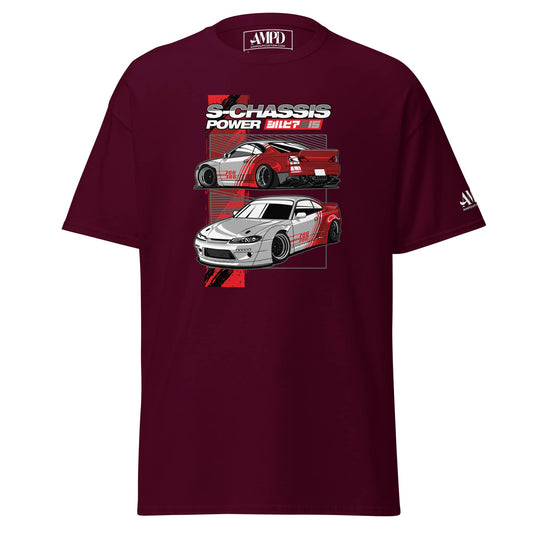 Amp'd Up Custom S15 Nissan Silvia T-Shirt S-Chassis 240SX JDM Drift Car Graphic Tee in maroon