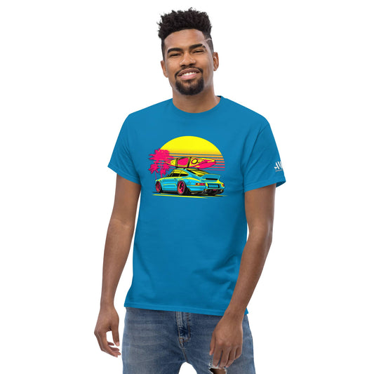 Porsche Sunset Sports Car Graphic T-Shirt Golden Hour with vibrant colors and sunset design