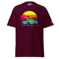 Amp'd Up Custom Porsche Sunset Sports Car Graphic T-Shirt Golden Hour with vibrant colors and beach design