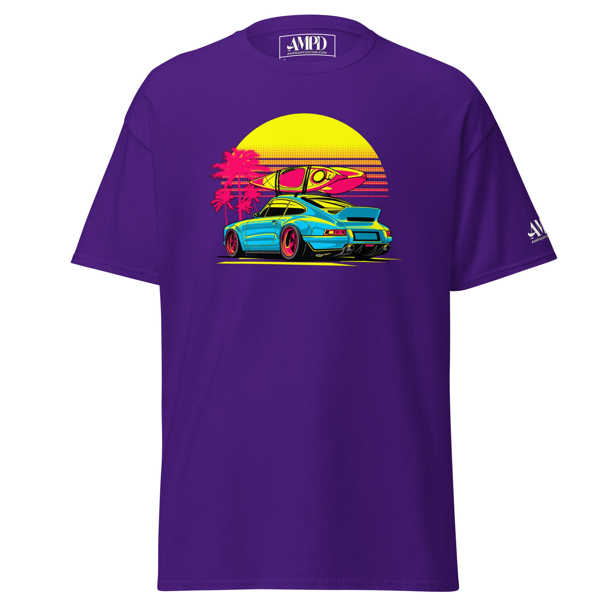 Porsche Sunset Sports Car Graphic T-Shirt Golden Hour featuring vibrant colors and retro design
