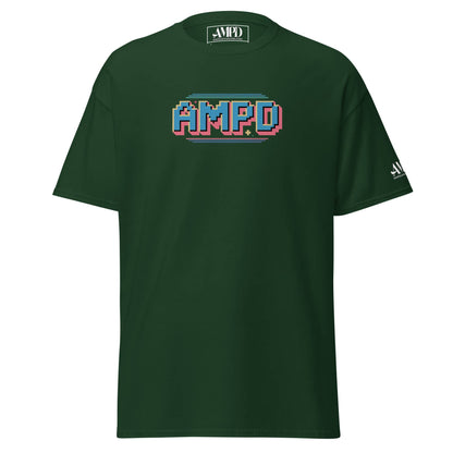 Retro Pixelated AMPD 1980s arcade game Graphic T-Shirt in green color with classic arcade design