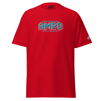 Red Retro Pixelated AMPD 1980s arcade game Graphic T-Shirt with vibrant pixel art design