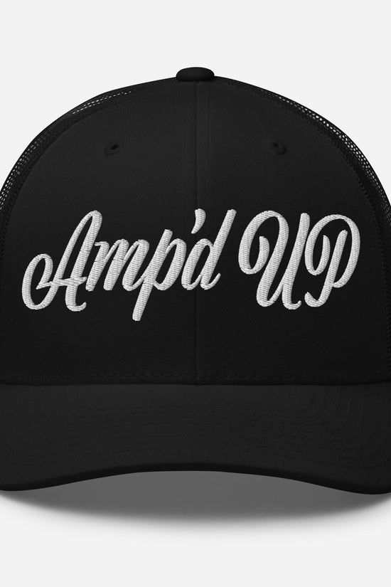 Amp'd Up Cursive Embroidered Trucker Cap - Amp'd Up Custom