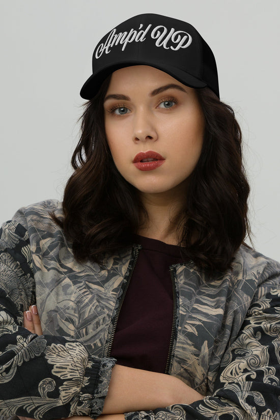 Amp'd Up Cursive Embroidered Trucker Cap - Amp'd Up Custom
