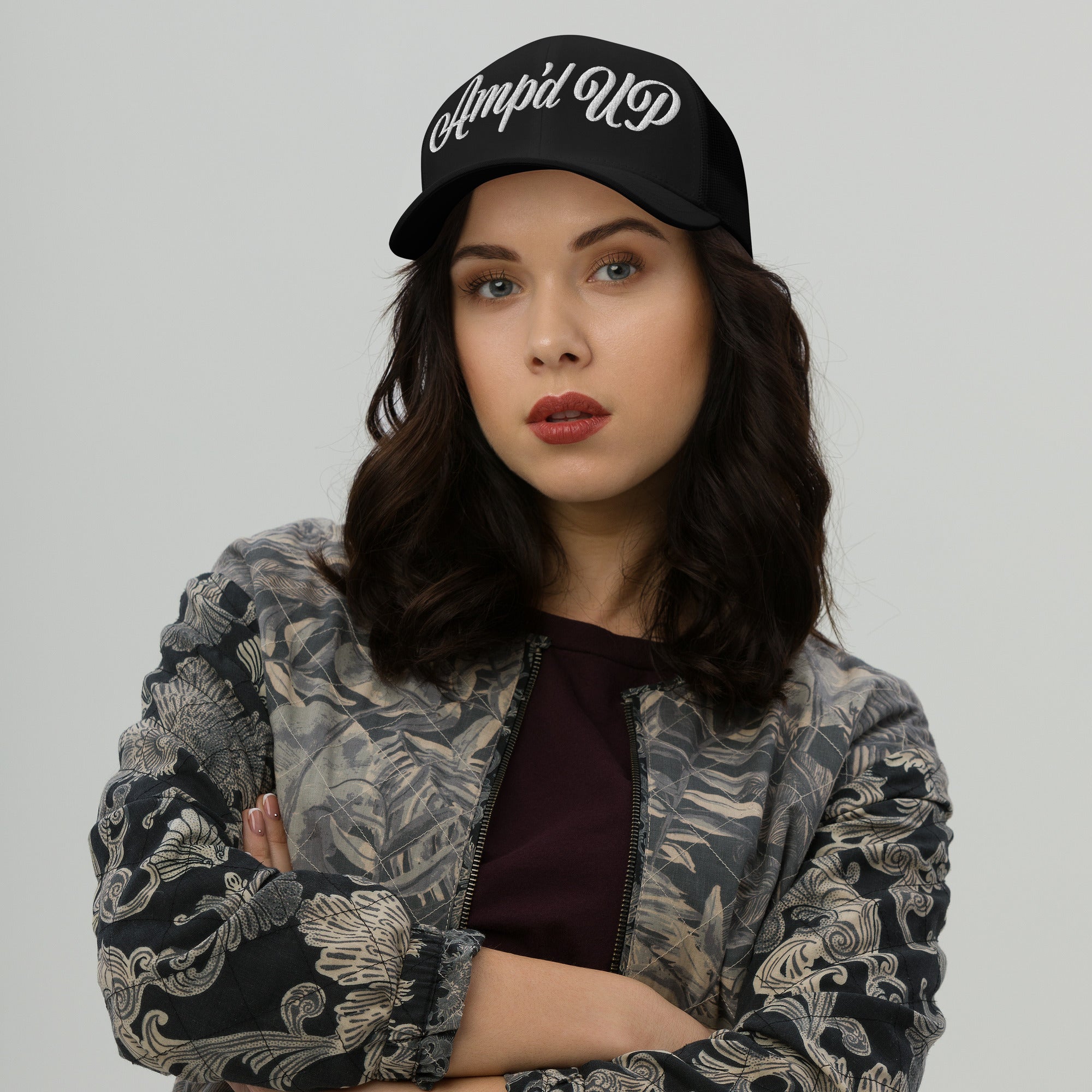 Amp'd Up Cursive Embroidered Trucker Cap - Amp'd Up Custom