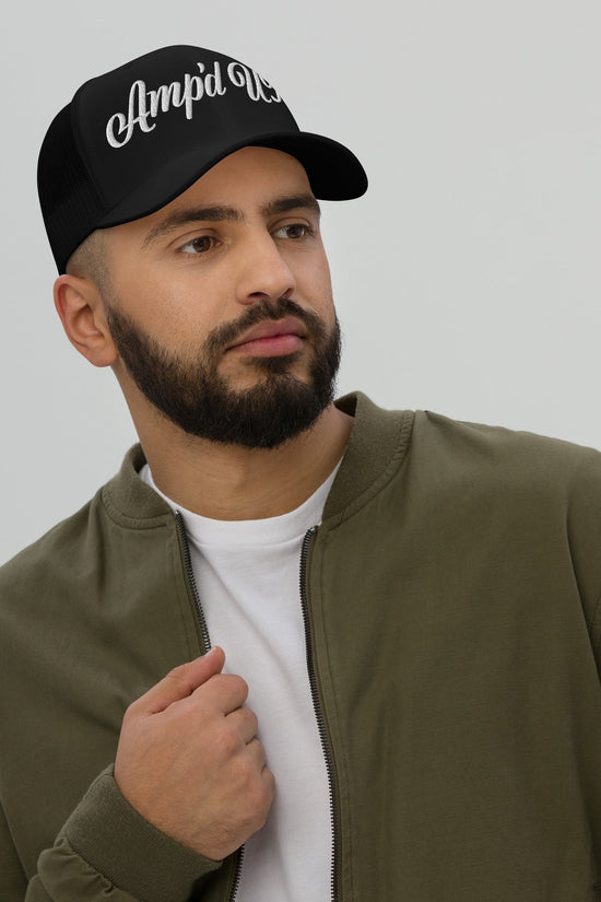 Amp'd Up Cursive Embroidered Trucker Cap - Amp'd Up Custom