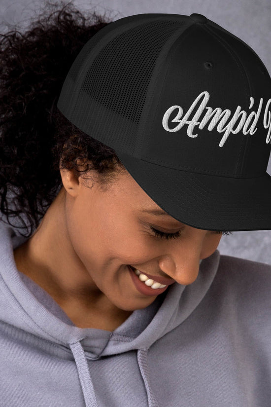 Amp'd Up Cursive Embroidered Trucker Cap - Amp'd Up Custom
