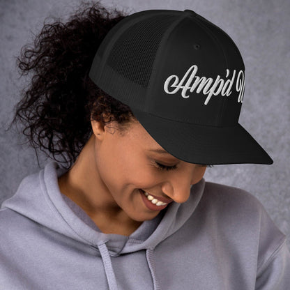 Amp'd Up Cursive Embroidered Trucker Cap - Amp'd Up Custom