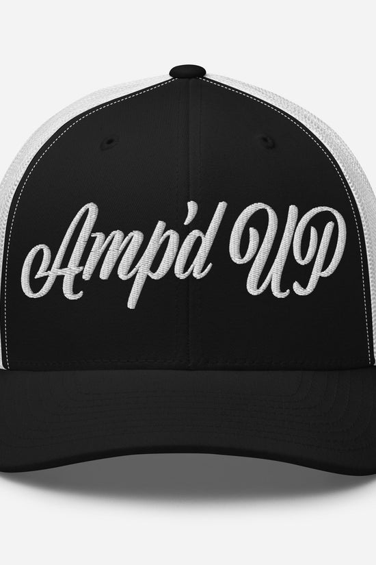 Amp'd Up Cursive Embroidered Trucker Cap - Amp'd Up Custom