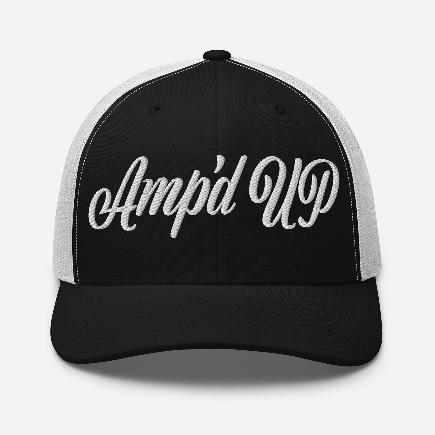 Amp'd Up Cursive Embroidered Trucker Cap - Amp'd Up Custom