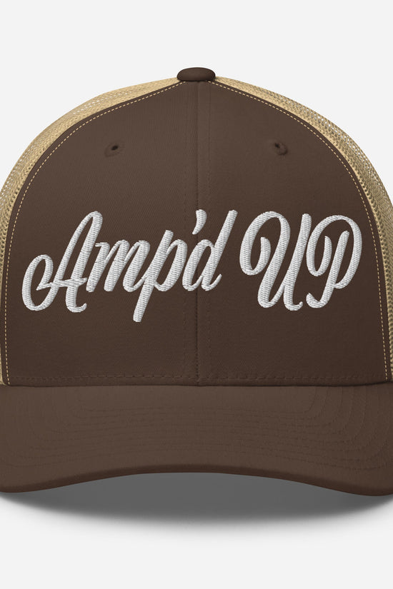 Amp'd Up Cursive Embroidered Trucker Cap - Amp'd Up Custom
