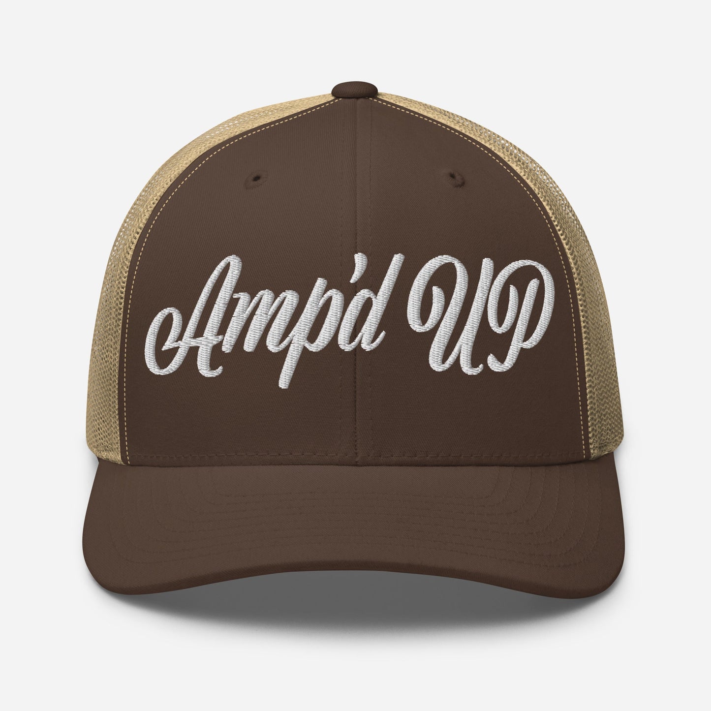 Amp'd Up Cursive Embroidered Trucker Cap - Amp'd Up Custom