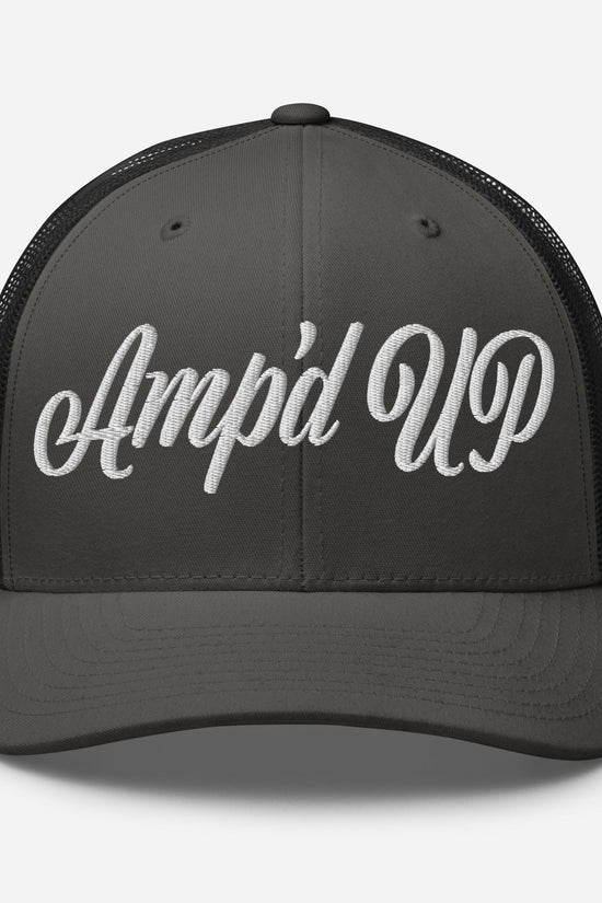 Amp'd Up Cursive Embroidered Trucker Cap - Amp'd Up Custom