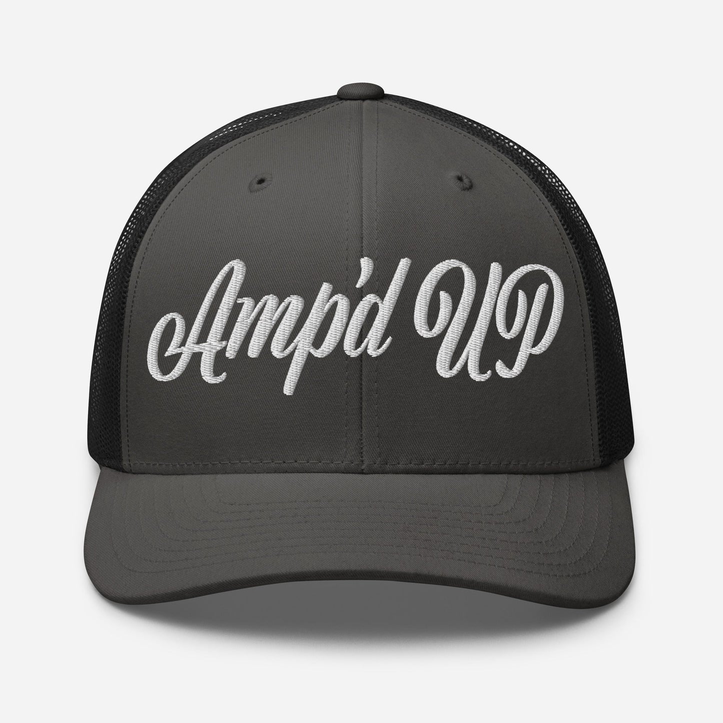 Amp'd Up Cursive Embroidered Trucker Cap - Amp'd Up Custom