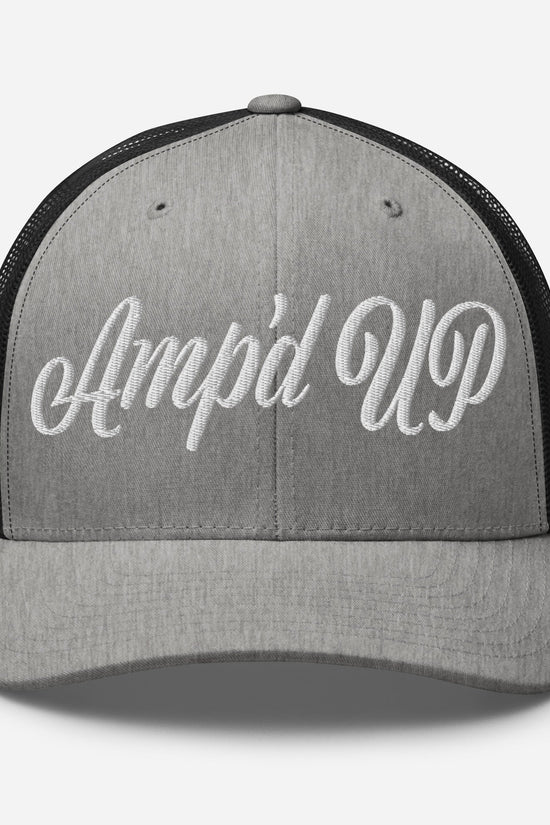 Amp'd Up Cursive Embroidered Trucker Cap - Amp'd Up Custom
