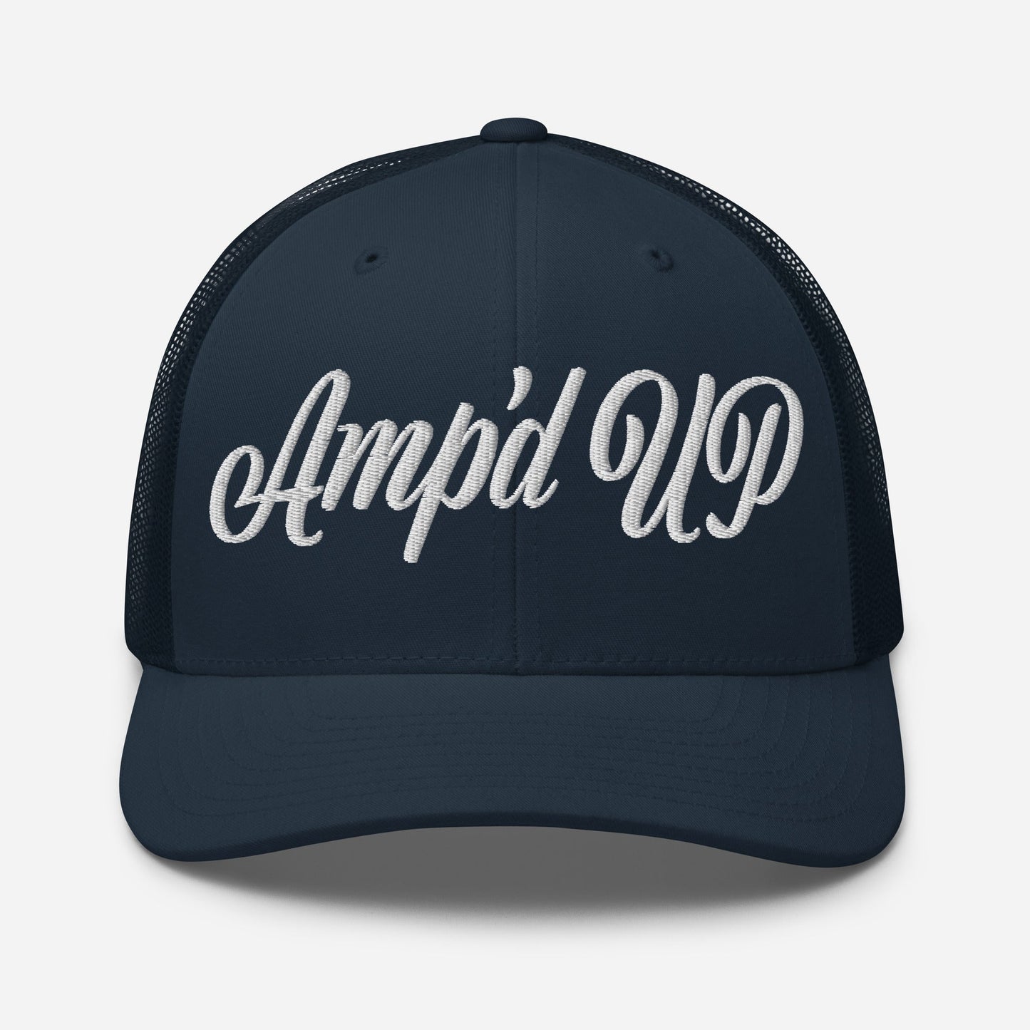 Amp'd Up Cursive Embroidered Trucker Cap - Amp'd Up Custom