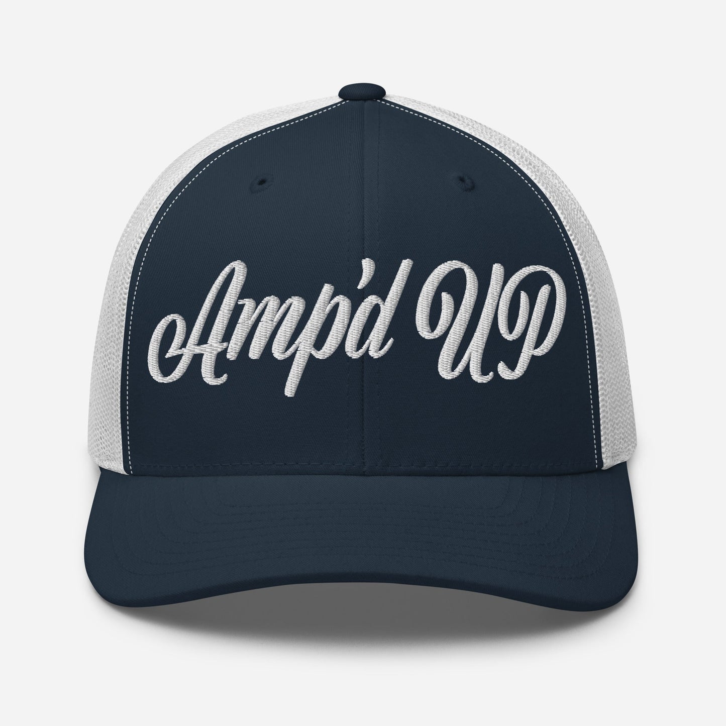 Amp'd Up Cursive Embroidered Trucker Cap - Amp'd Up Custom