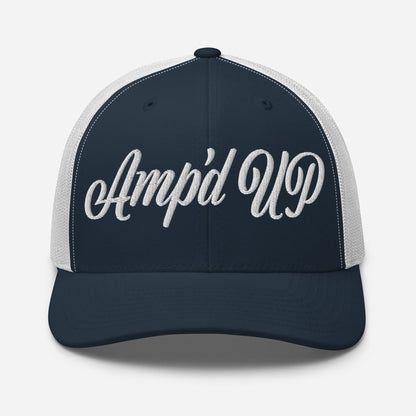 Amp'd Up Cursive Embroidered Trucker Cap - Amp'd Up Custom