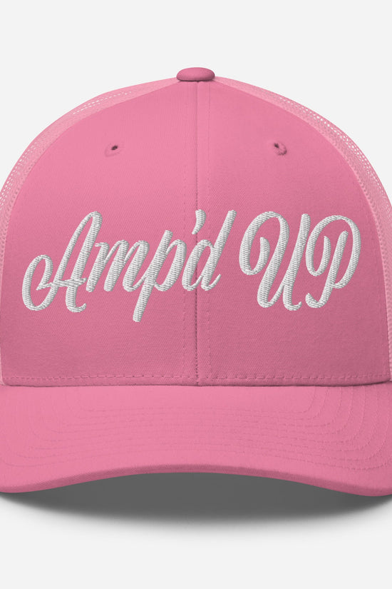 Amp'd Up Cursive Embroidered Trucker Cap - Amp'd Up Custom