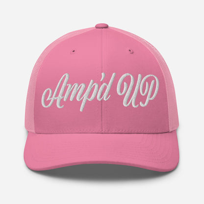 Amp'd Up Cursive Embroidered Trucker Cap - Amp'd Up Custom
