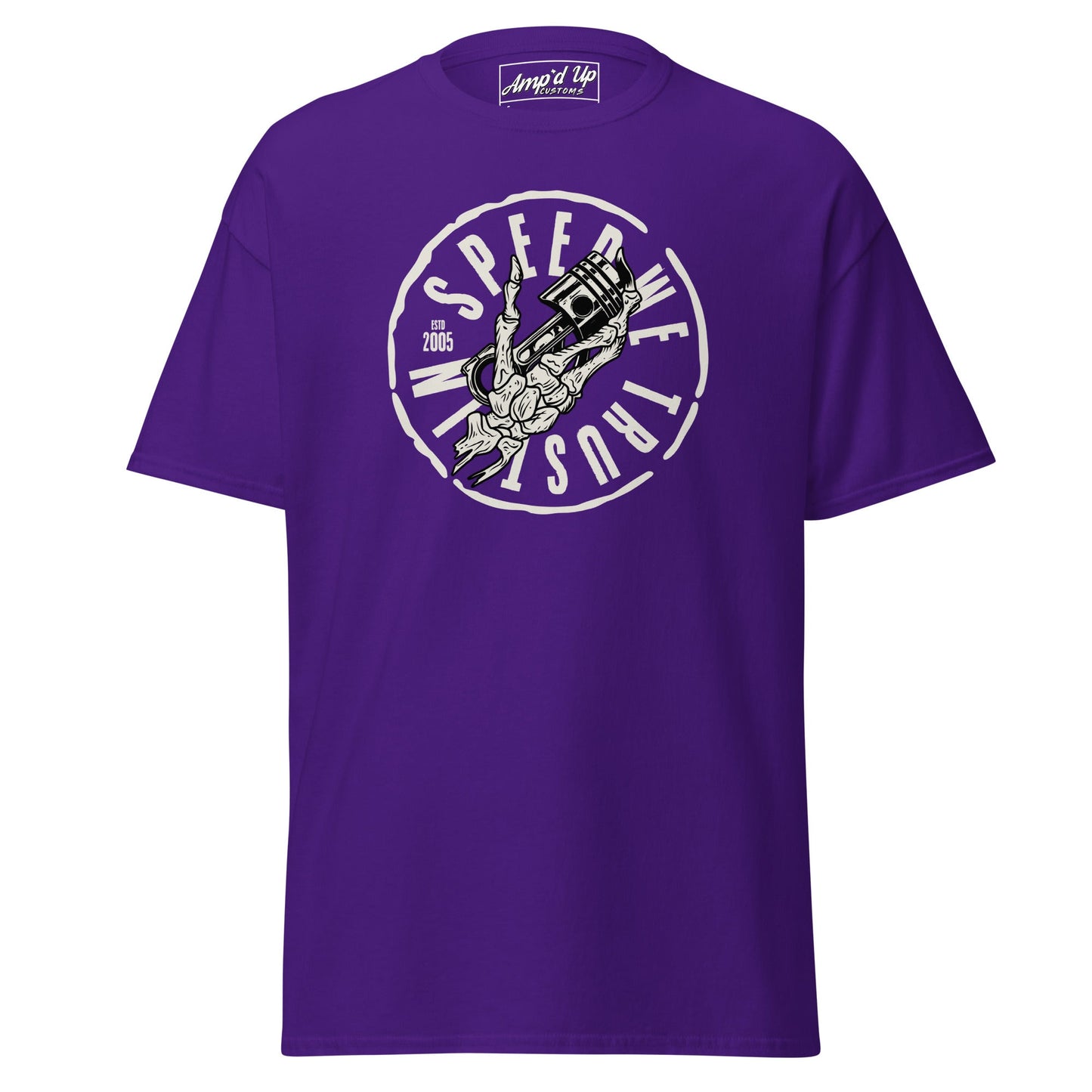 Purple In Speed We Trust T-Shirt featuring a graphic design for casual wear