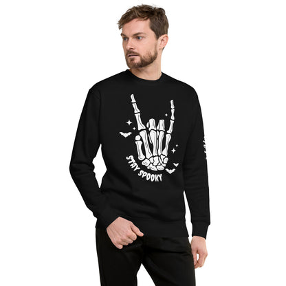 Amp'd Up Custom Stay Spooky Sweatshirt black with skeleton hand and bats design for Halloween