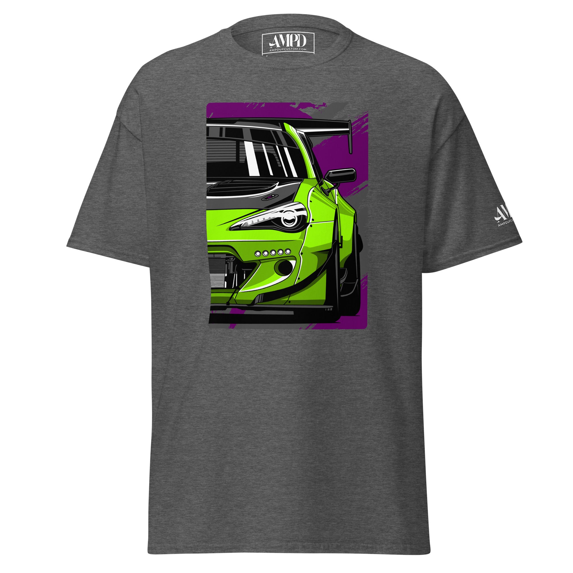 Subaru BRZ Graphic T-Shirt | AMPD featuring a vibrant car design on a gray tee