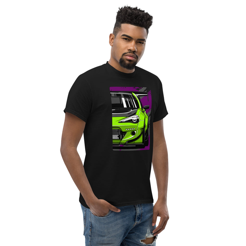 Subaru BRZ Graphic T-Shirt | AMPD featuring a vibrant green car design on a black tee